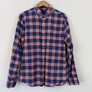 J.Crew Summer Plaid Slim Fit Button Down Shirt Blue Red White Mens Large